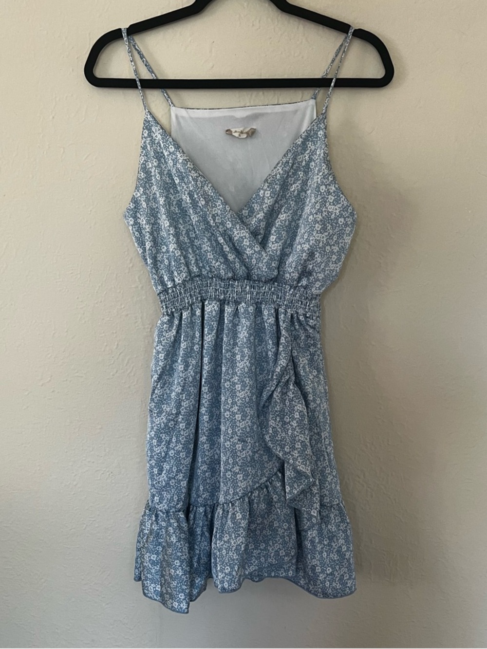 Altar'd State Blue Floral Ruffle Wrap Mini Dress